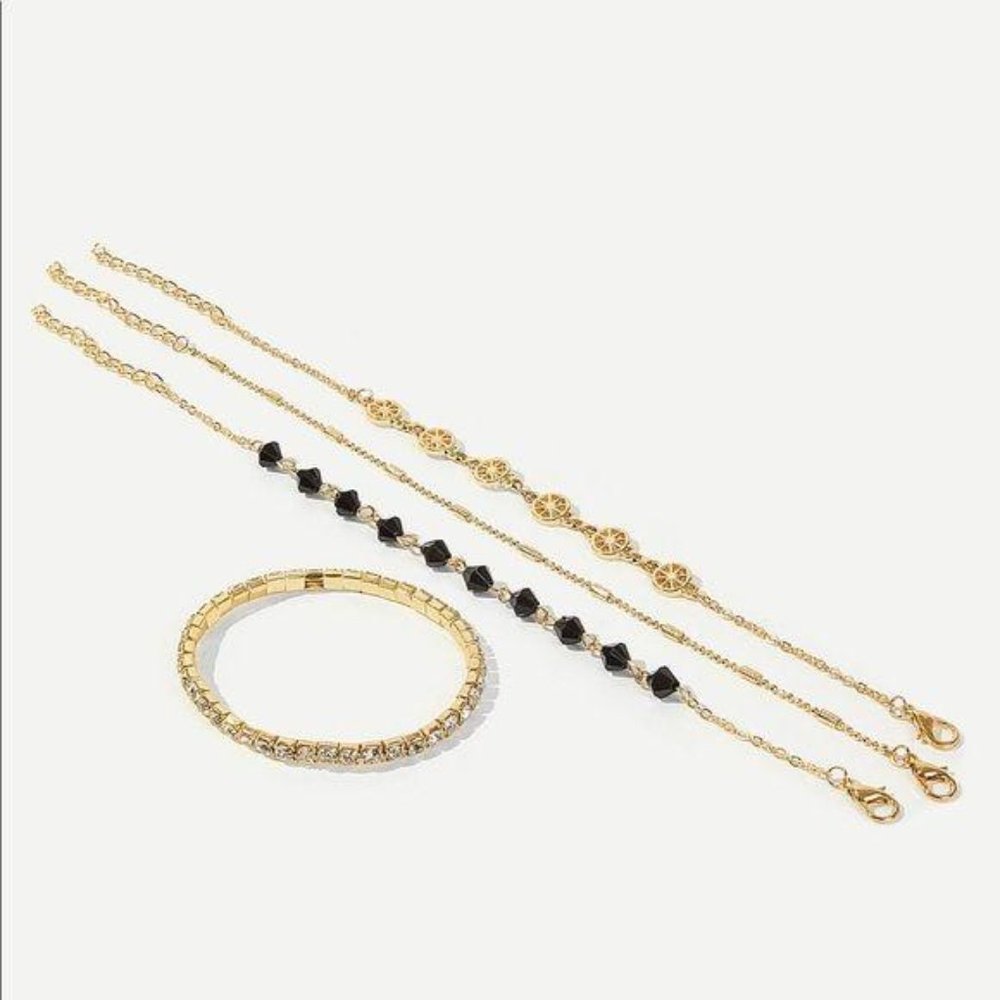 4 bracelets set black gold bracelet set boho - Picture 2 of 2
